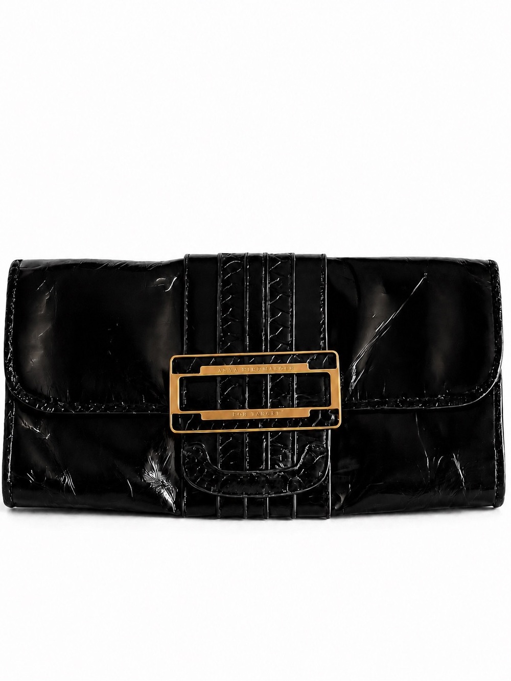 Anya Hindmarch for Target Black Patent Clutch Buckle Closure Y2K Faux Leather
